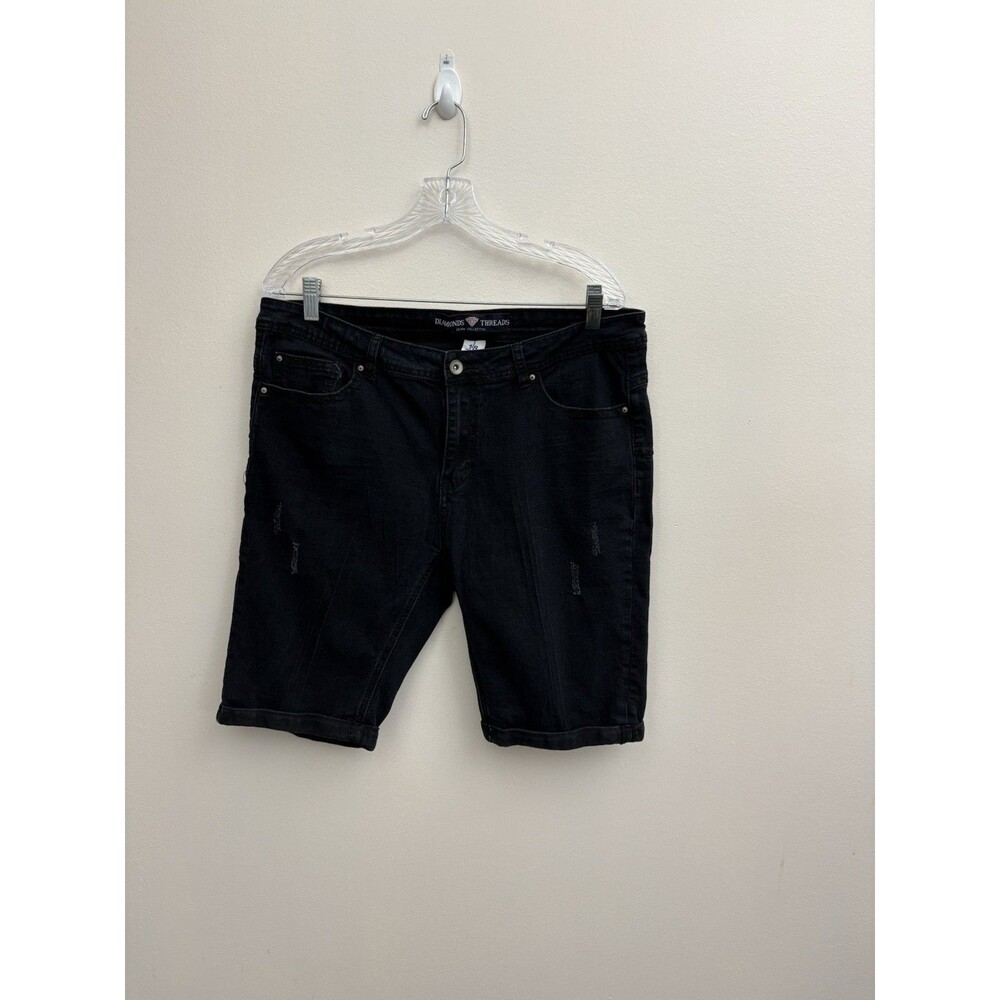 Diamond Threads Women’s Denim Black Shorts Distressed Plus Size 18 Cuffed Hem